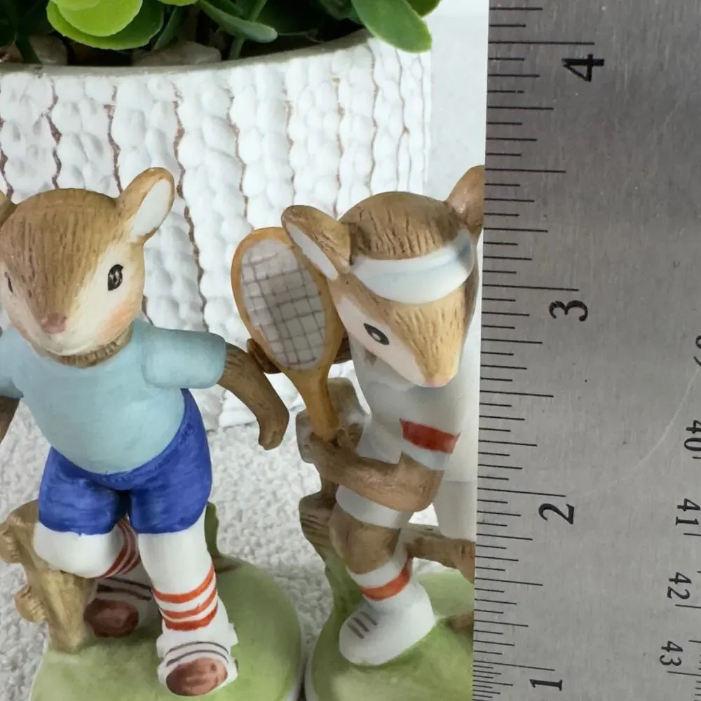 Vintage Lefton Handpainted Anthropomorphic Mice Rollerskating & Tennis Figurines